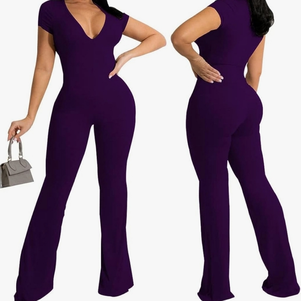 Women's Stretch Skinny Wide Leg Jumpsuits Sexy V Neck Summer Romper Club